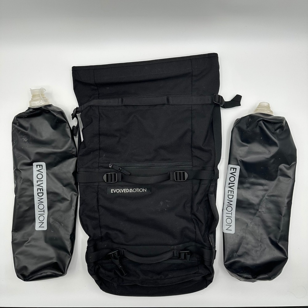 Evolved Motion Black Roll Top Rucking Backpack w/ 2 Water Bladders 30L Bag READ